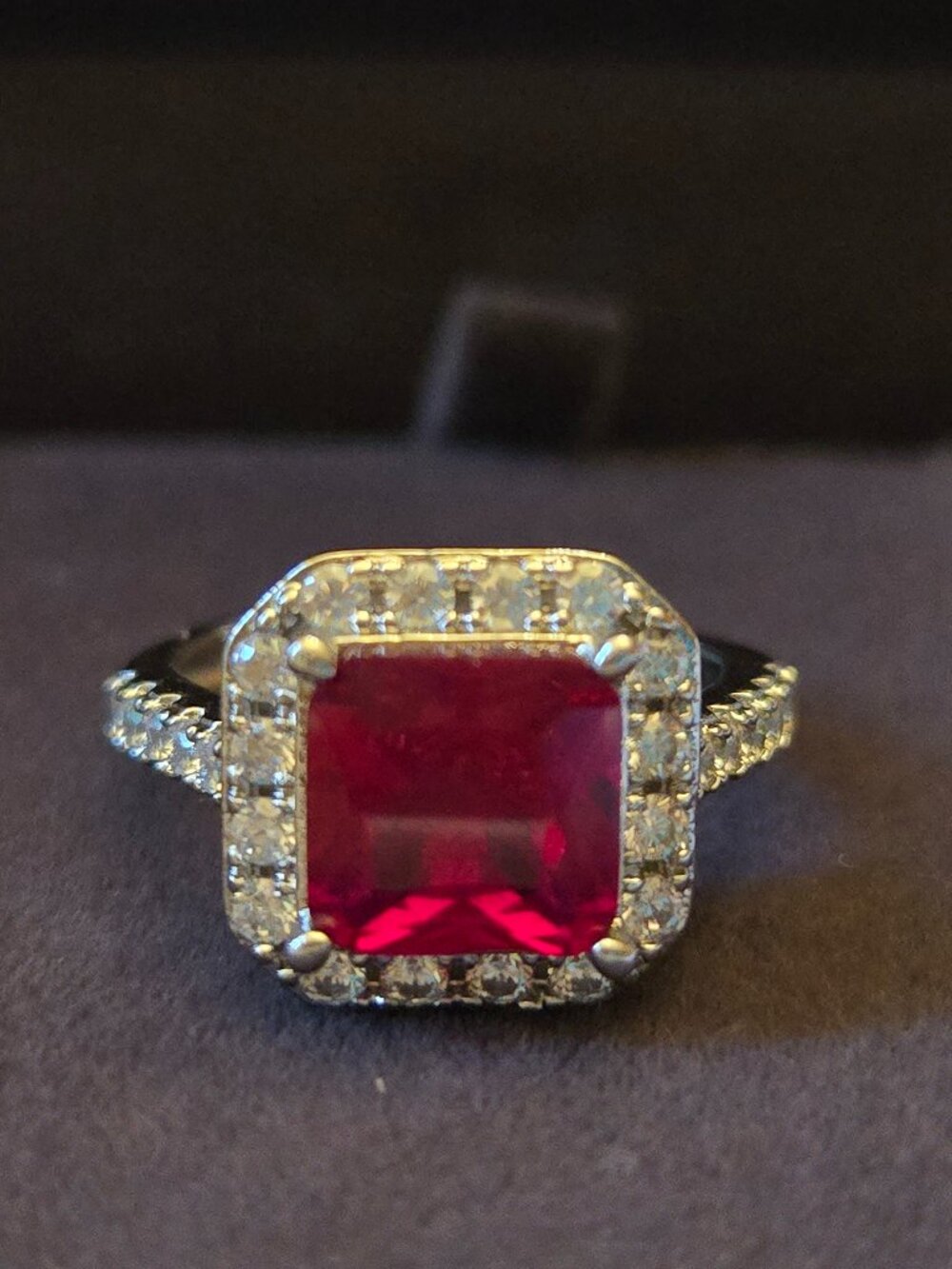 2 CT Red Ruby-Style Statement Ring – Size 7 – White Gold Plated